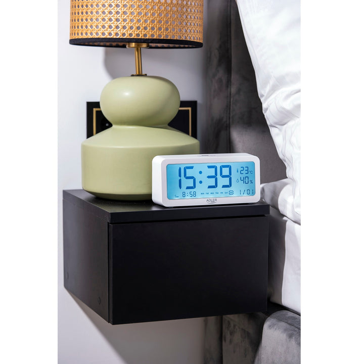 Despertador a pilhas Adler AD1195w, branco, com iluminação