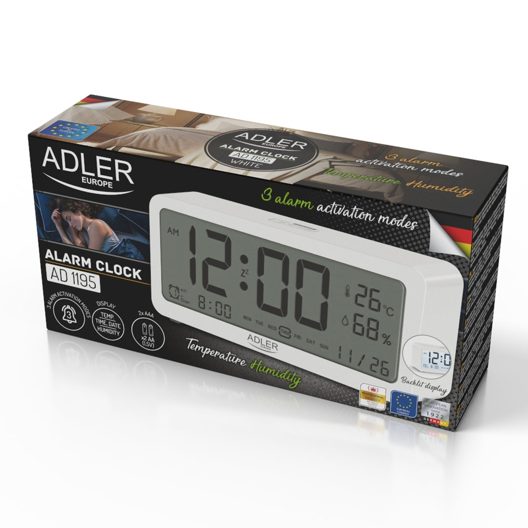 Despertador a pilhas Adler AD1195w, branco, com iluminação