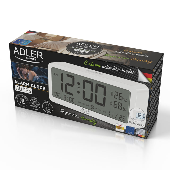 Despertador a pilhas Adler AD1195w, branco, com iluminação