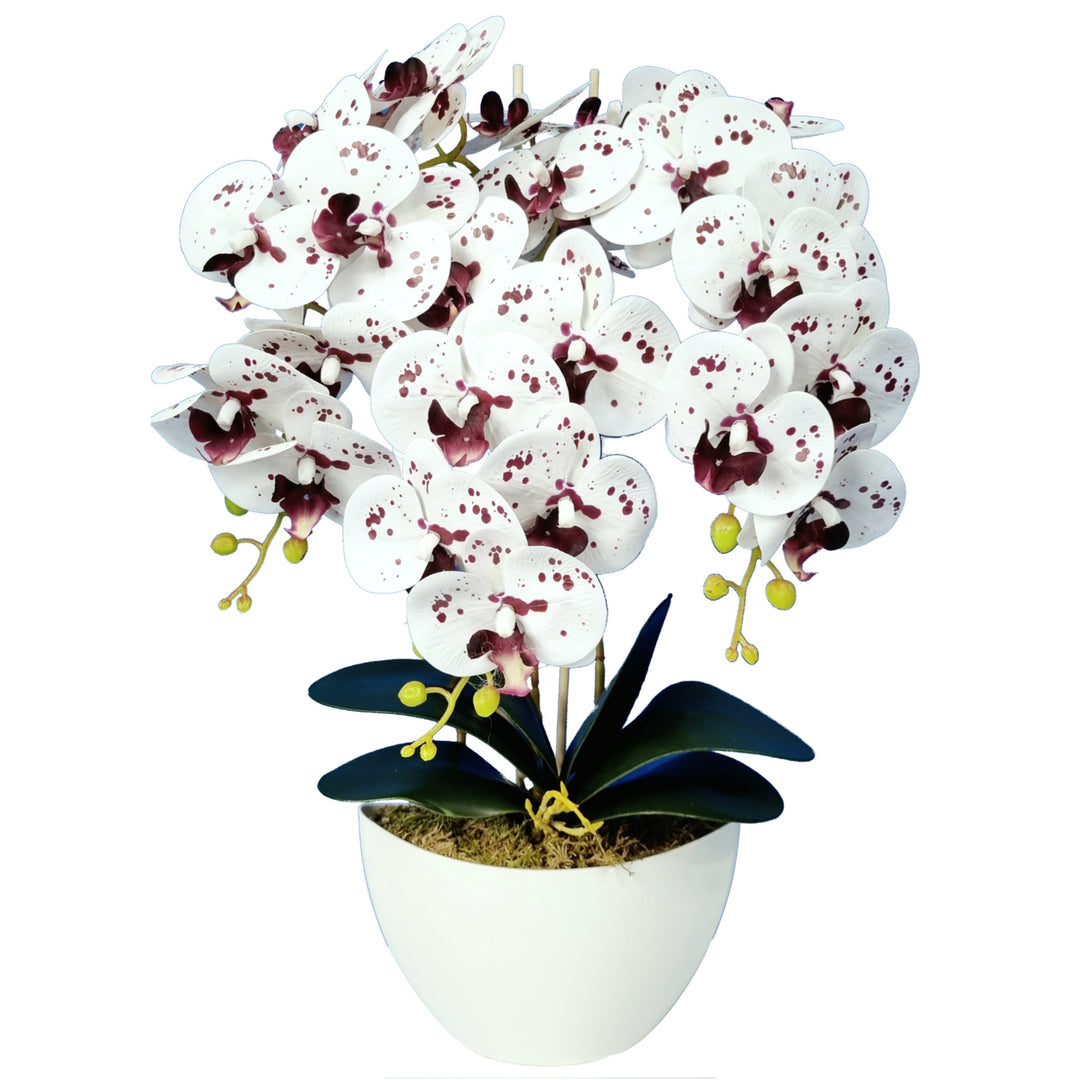 Decoração de flores artificiais, orquídea branca manchada Damich