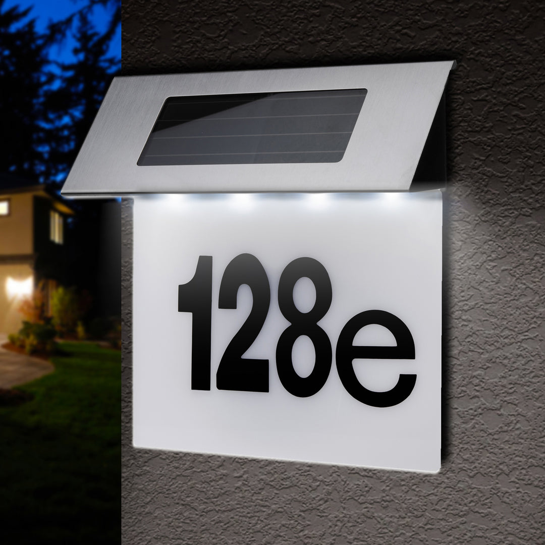 Maclean MCE423 Luz solar LED para números de porta, IP44, 1 W, 60 lm, 6000 K, bateria recarregável de 600 mAh, 2,5 V DC 70 mA