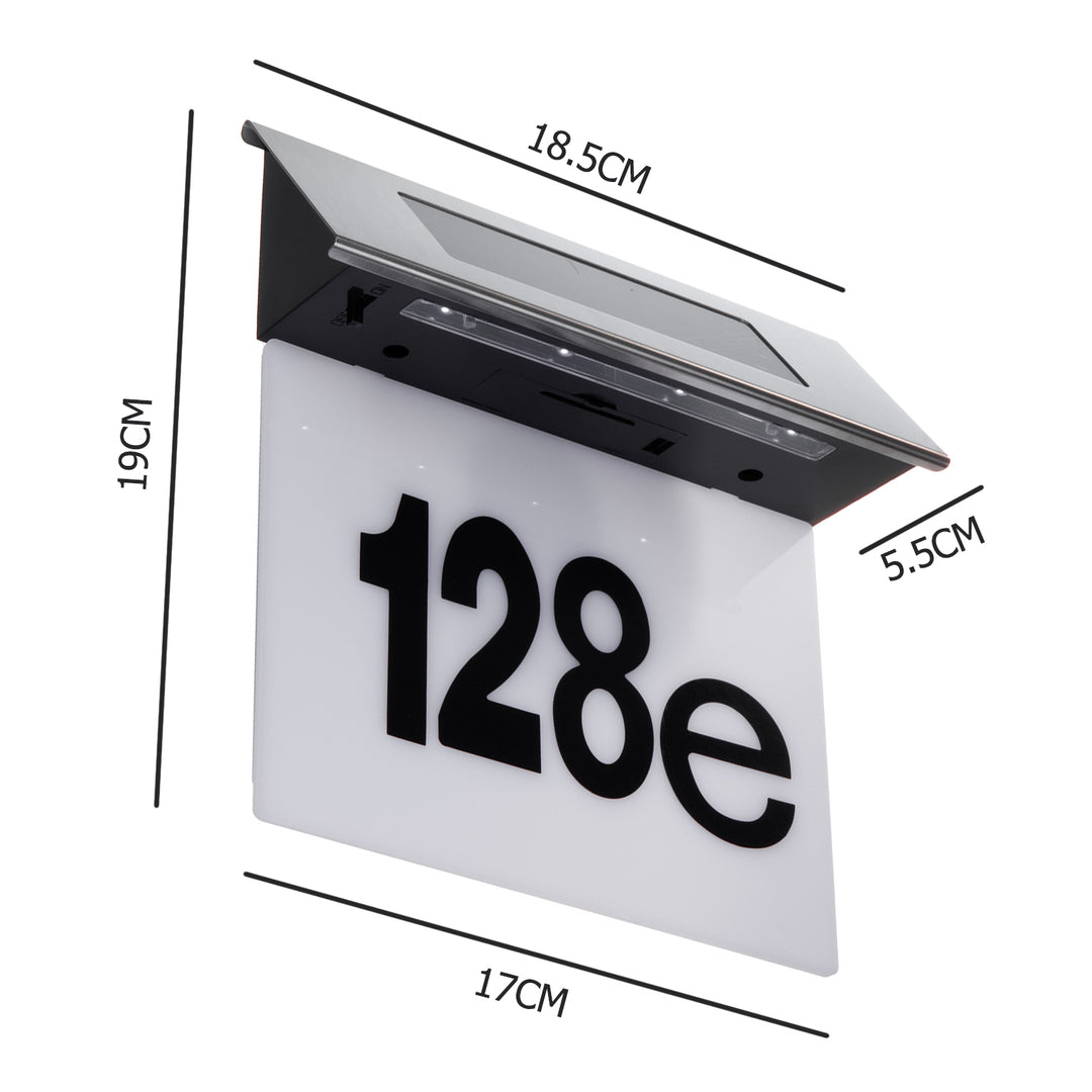 Maclean MCE423 Luz solar LED para números de porta, IP44, 1 W, 60 lm, 6000 K, bateria recarregável de 600 mAh, 2,5 V DC 70 mA
