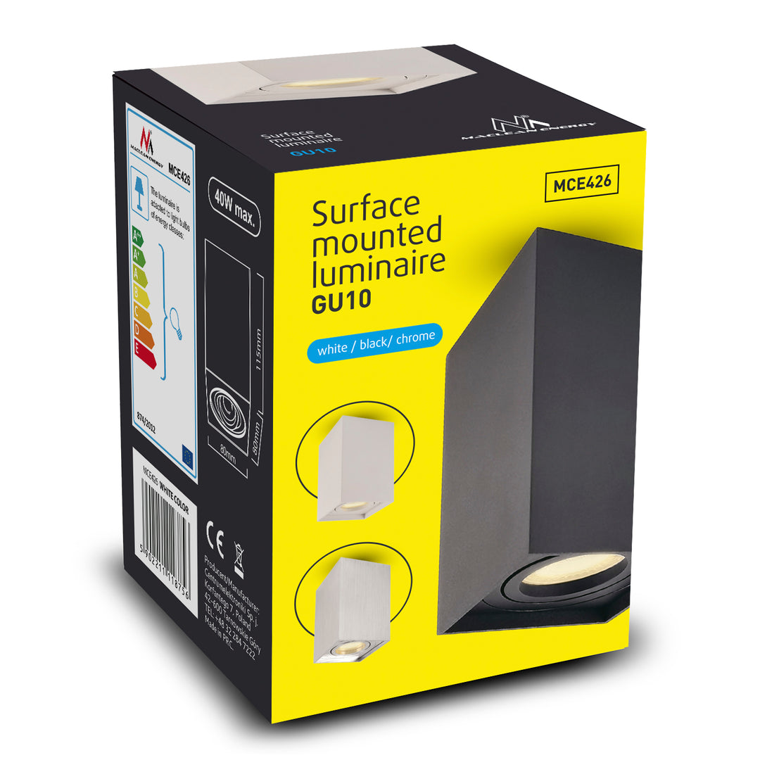 Luminária de superfície/tubo Maclean 3x, spot, quadrada, alumínio, GU10, 80x80x115mm, preta, MCE426 B + 3 lâmpadas LED de 5W