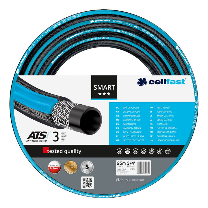Conjunto de jardim Cellfast, mangueira Smart ATS 3/4'' 25m, carrinho Aluplus 1/2'' 60m