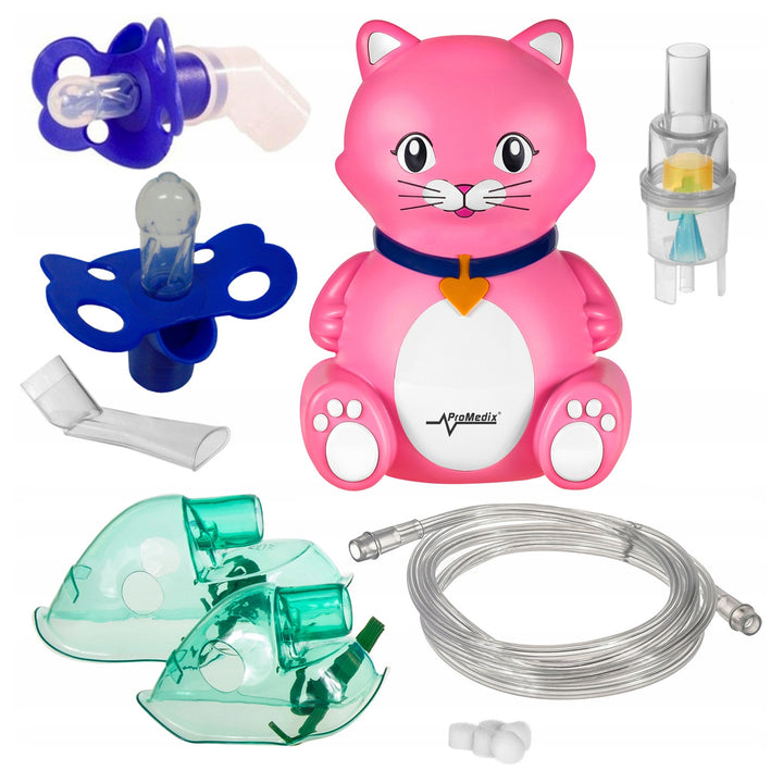 Inhalador infantil para gatos Promedix, set nebulizador, mascarillas, filtros, PR-816 + chupete universal Gess para inhalador
