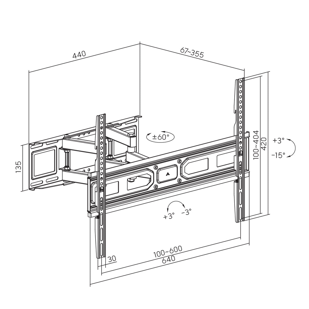 Soporte para televisor Maclean, VESA máximo 600 x 400, compatible con televisores curvos, 37-80", 35 kg, MC-710N