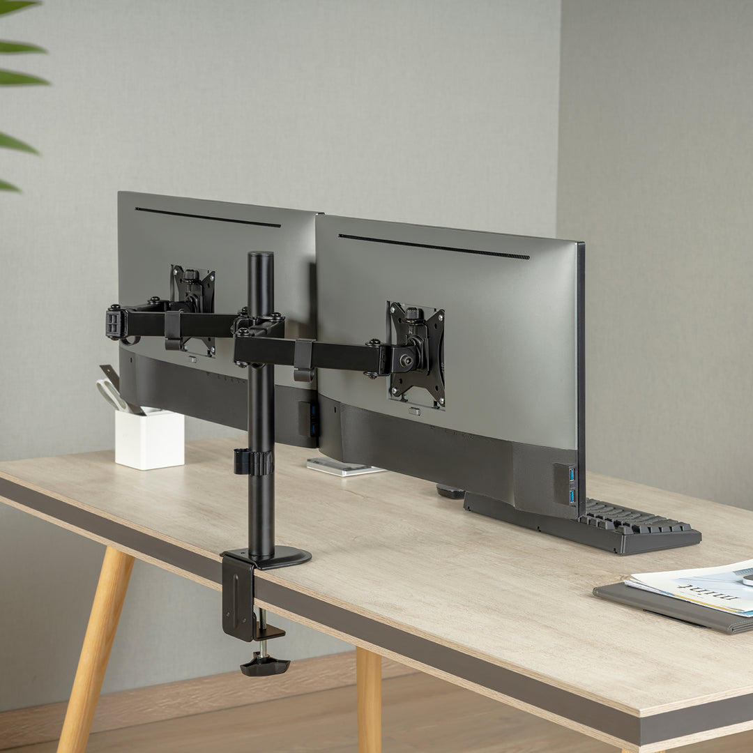 Suporte de secretária para monitor duplo Maclean MC-754N, VESA 75x75 e 100x100, 17-32", carga máxima 2 x 9 kg