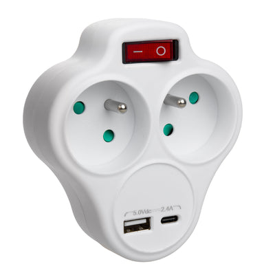 Toma de corriente Maclean, regleta con 2 tomas y USB A/C de 2,4 A, tipo E, 2x16 A, MCE336 E