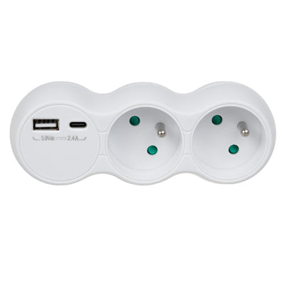 Filtro de linha Maclean MCE339 E, divisor de 2 saídas, 2x USB A/C, tipo E, 2x16A