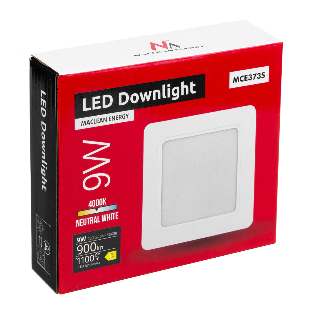 Painel de teto LED Maclean MCE373 S, montagem embutida fina, 9 W, branco neutro 4000 K, 120 x 120 x 26 mm, 900 lm