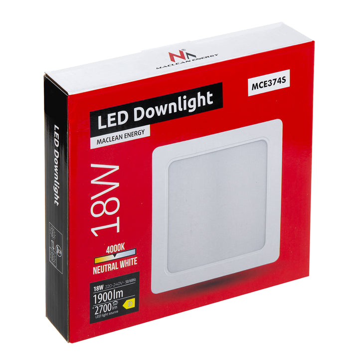 Painel de teto LED Maclean MCE374 S, montagem embutida fina, 18 W, branco neutro 4000 K, 170 x 170 x 26 mm, 1900 lm