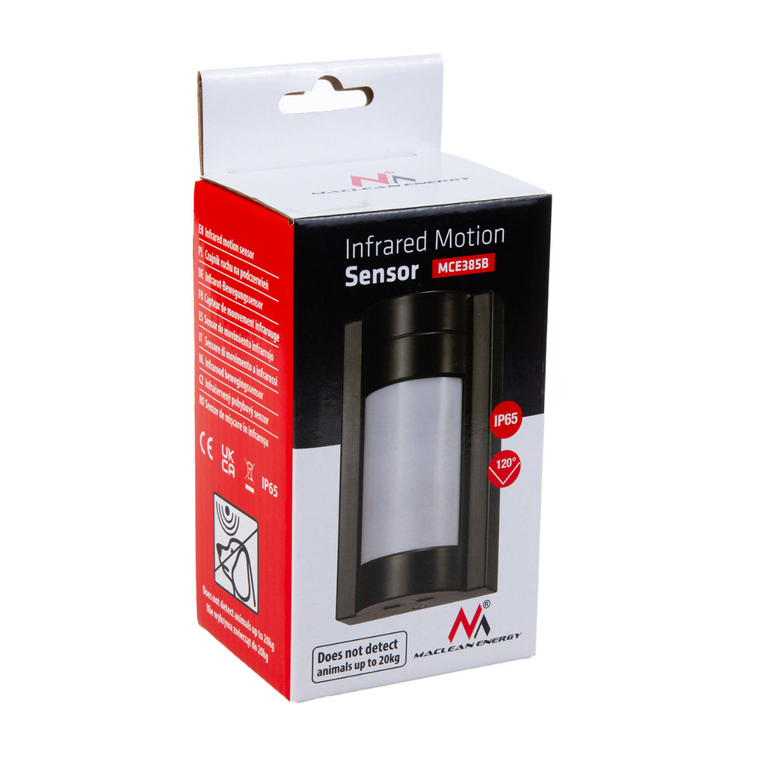 Detetor de movimento infravermelho PIR externo Maclean MCE385 B, imune a animais de estimação, máx. 1200 W, IP65