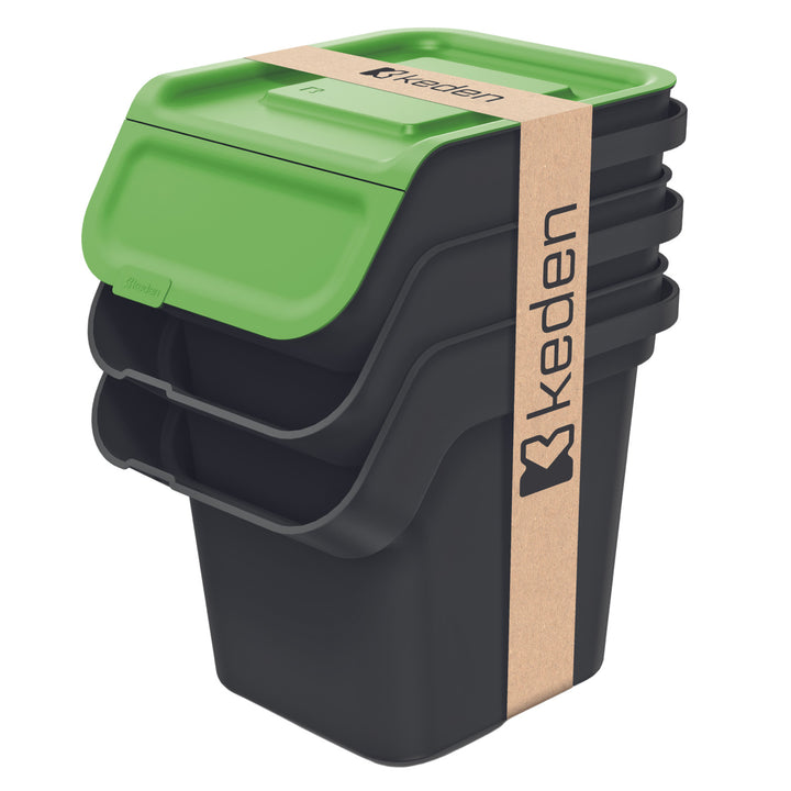 Conjunto de Papeleiras Keden Kaddi Q Set, para Recolha Separada, 3 x 20 Litros, Preto