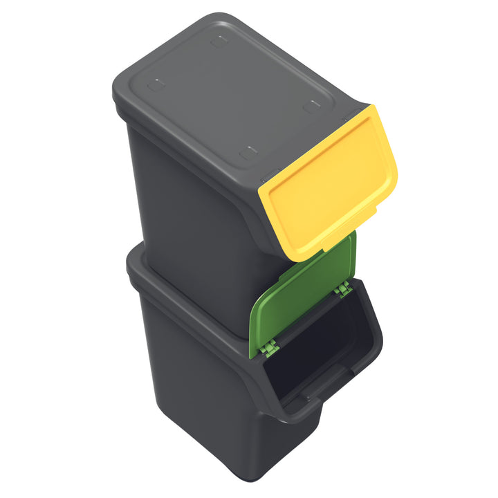 Conjunto de contentores para reciclagem Keden Stackbox com sistema de separação de resíduos, 3x20 litros, preto