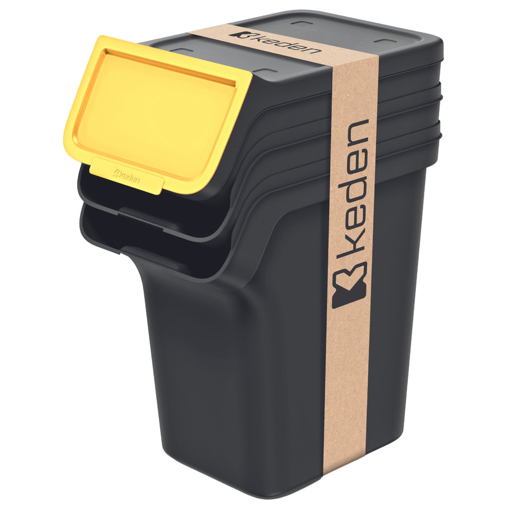 Conjunto de contentores para reciclagem Keden Stackbox com sistema de separação de resíduos, 3x20 litros, preto