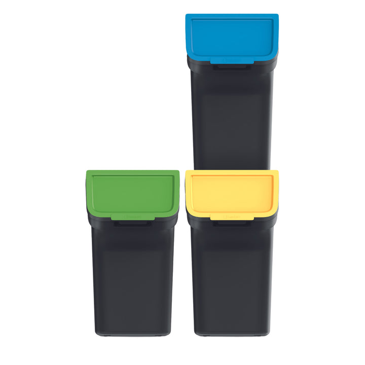 Conjunto de contentores para reciclagem Keden Stackbox com sistema de separação de resíduos, 3x20 litros, preto