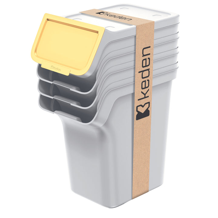 Conjunto de contentores de reciclagem Keden Stackbox com sistema de separação de resíduos, 4 x 20 litros, cinzas
