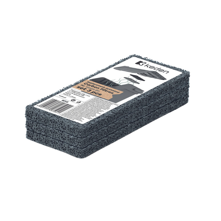 Embalagem de 3 filtros de carvão para contentores de lixo Keden, compatíveis com a série Keden Kaddi Q, 155 x 65 mm