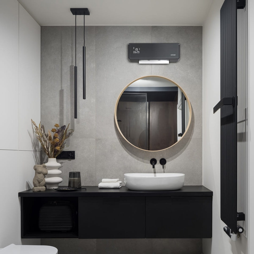 Aquecedor cerâmico Concept QH4100, radiador de parede, visor LED, temporizador, cinzento