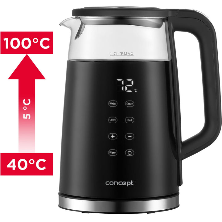 Chaleira elétrica em vidro Concept RK4100 1,7L com controlo de temperatura