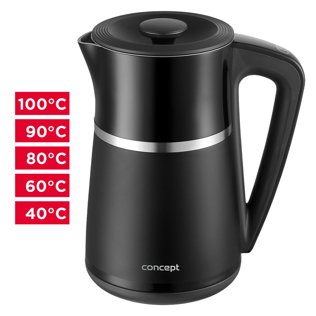 Chaleira elétrica de parede dupla Concept RK3100 com controlo de temperatura Capacidade 1,7 l