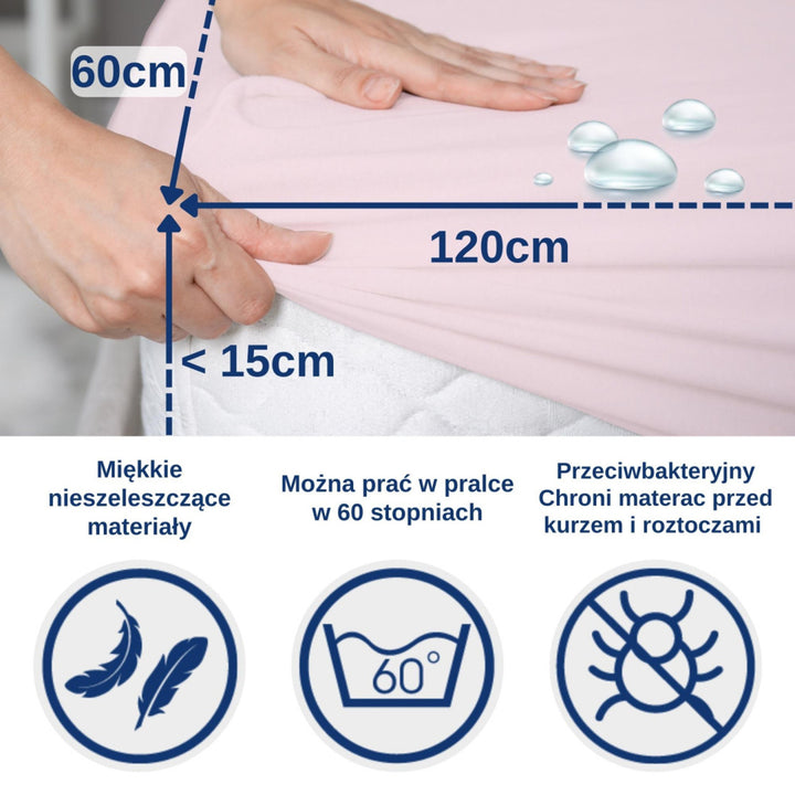 Lençol de berço impermeável Snibbs, rosa, 60x120 cm, T-SNI-100232