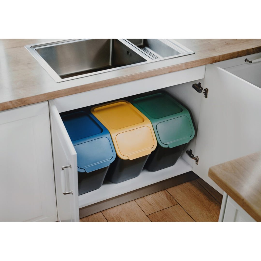 Conjunto de 3 contentores de lixo Practic Bini, empilháveis, com tampa de clique, separador de resíduos de cozinha, 3x25L com filtro