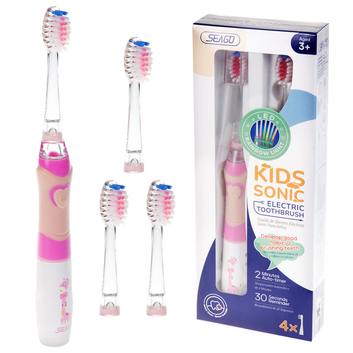 Escova de dentes sónica infantil SEAGO, rosa, 1xAA 1,5V (não incluída), 3 pontas de substituição, SG-977 rosa