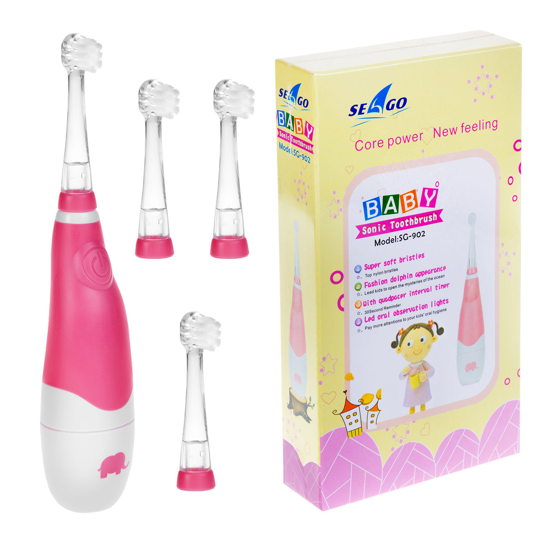 Escova de dentes sónica infantil SEAGO, rosa, 1xAA 1,5 V (não incluída), 4 pontas de substituição, SG-902 rosa