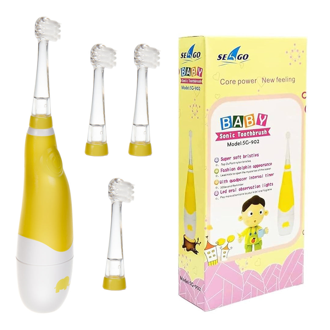 Escova de dentes sónica infantil SEAGO, amarela, 1xAA 1,5V (não incluída), 4 pontas de substituição, SG-902 amarela