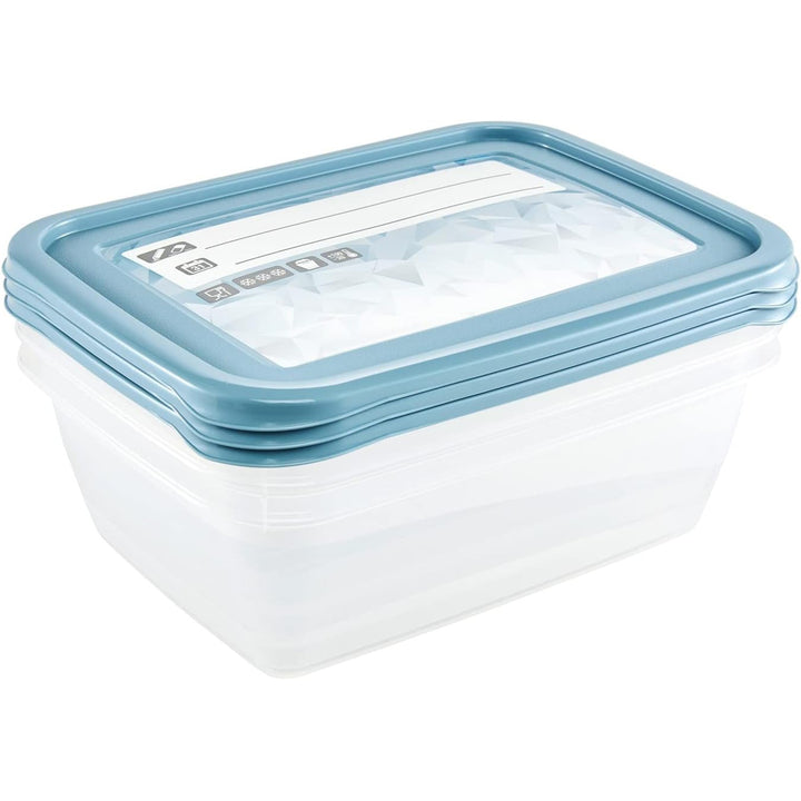 keeeper Set de 3 recipientes para congelación, Tapa con etiqueta reutilizable, 3 x 1,25 L, 20,5 x 15,5 x 6,5 cm, Mia Magic Ice, Azul Nordic