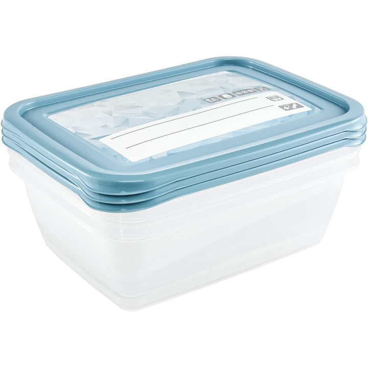 keeeper Set de 3 recipientes para congelación, Tapa con etiqueta reutilizable, 3 x 1,25 L, 20,5 x 15,5 x 6,5 cm, Mia Magic Ice, Azul Nordic