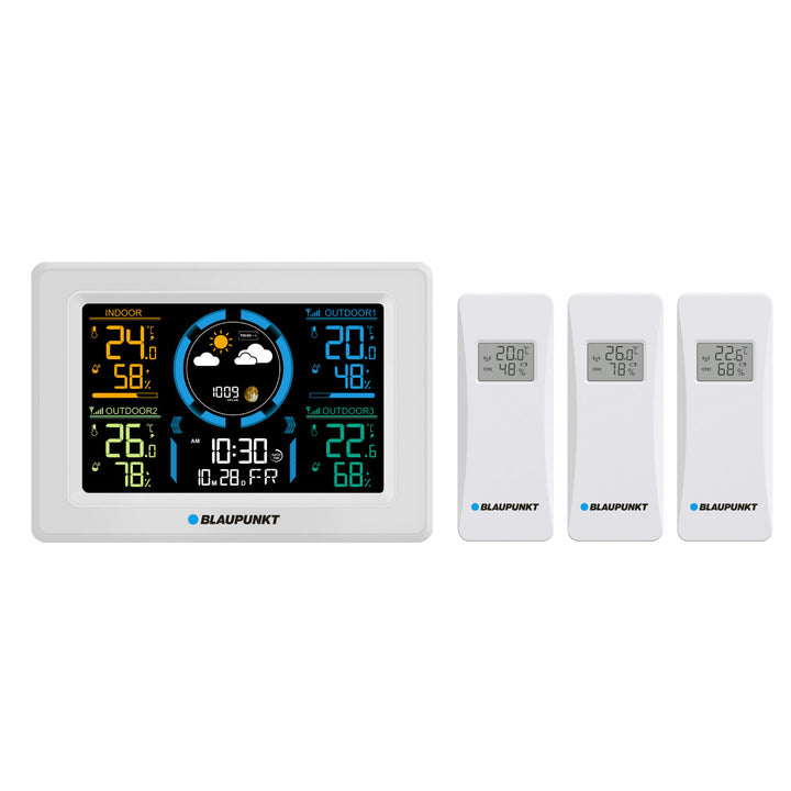 Estação meteorológica de Blaupunkt, higrómetro, pressão, previsão, 3 sensores, WS40WH