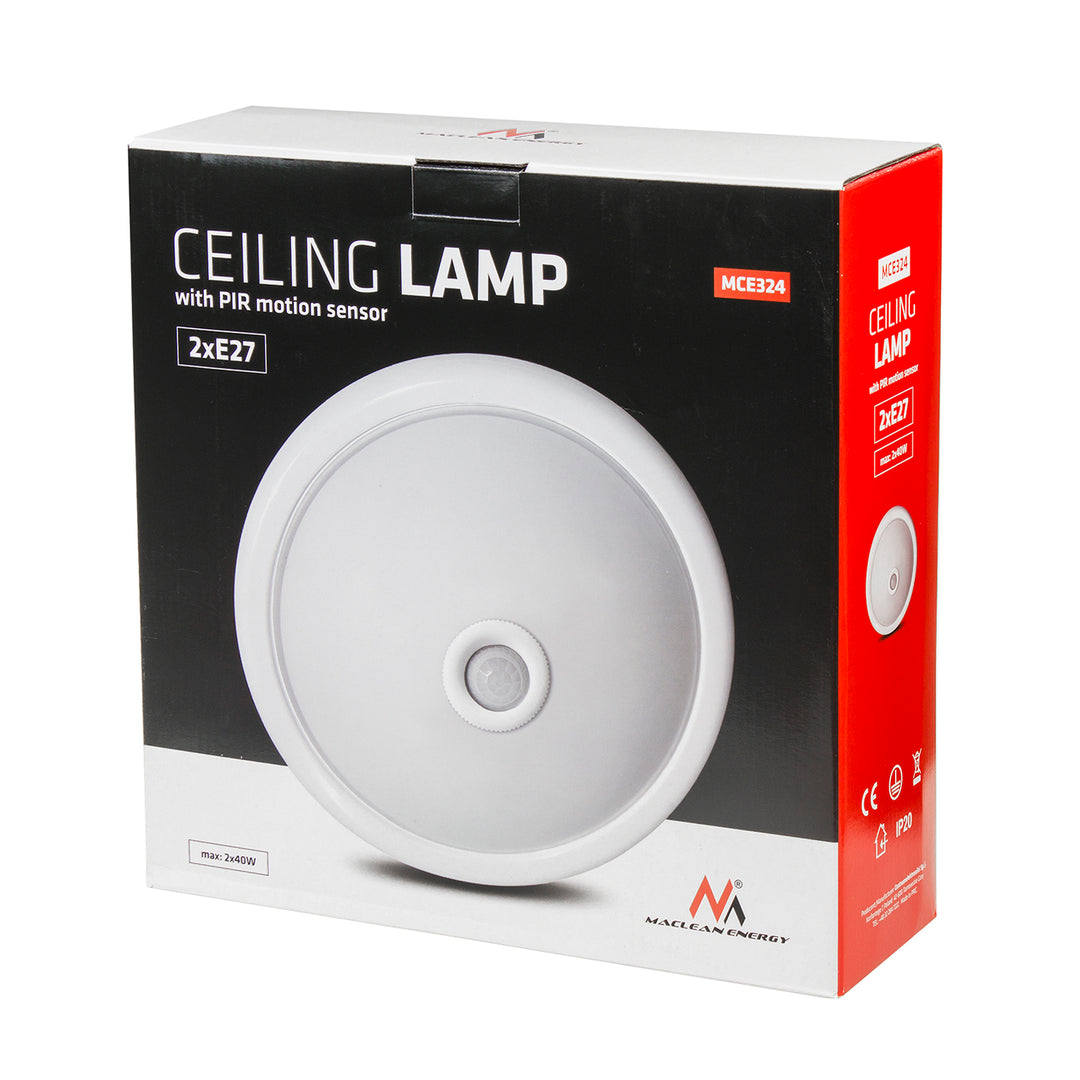 Luminária de teto com sensor PIR Maclean, com fonte de luz LED, 2x máx. 40 W, E27, 220-240 V ~ 50/60 Hz, MCE324 + 2x MCE284