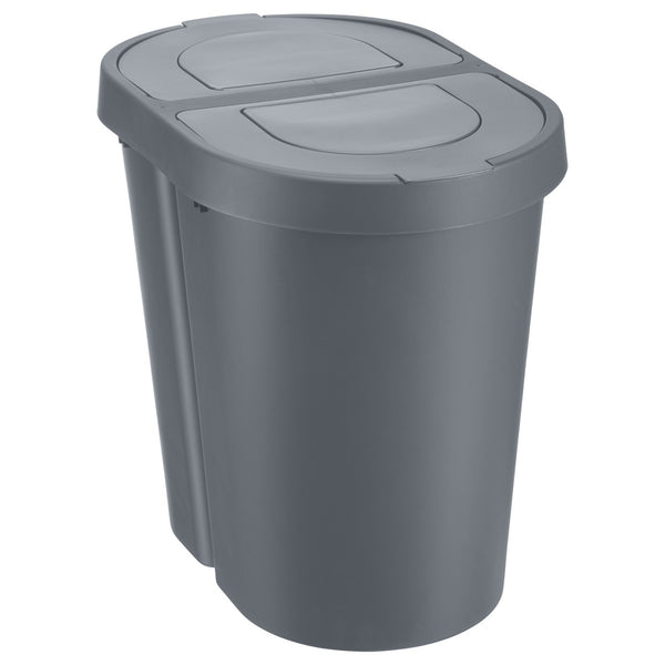 Caixote do lixo com tampa basculante Plast Team Seattle, duplo, cinzento, 2 x 25 l