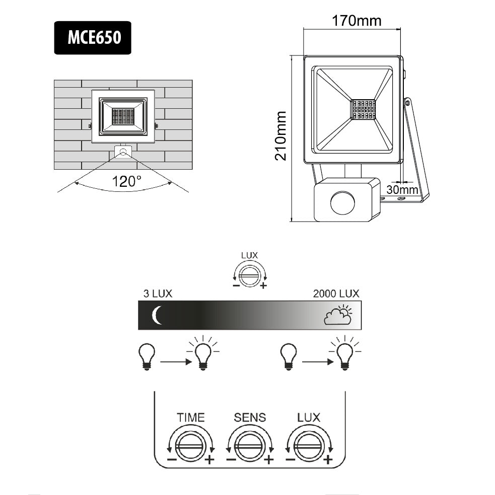 2 focos LED Maclean MCE650 WW PIR com sensor de movimento, fino, 50 W, 4000 lm, branco quente (3000 K), IP44