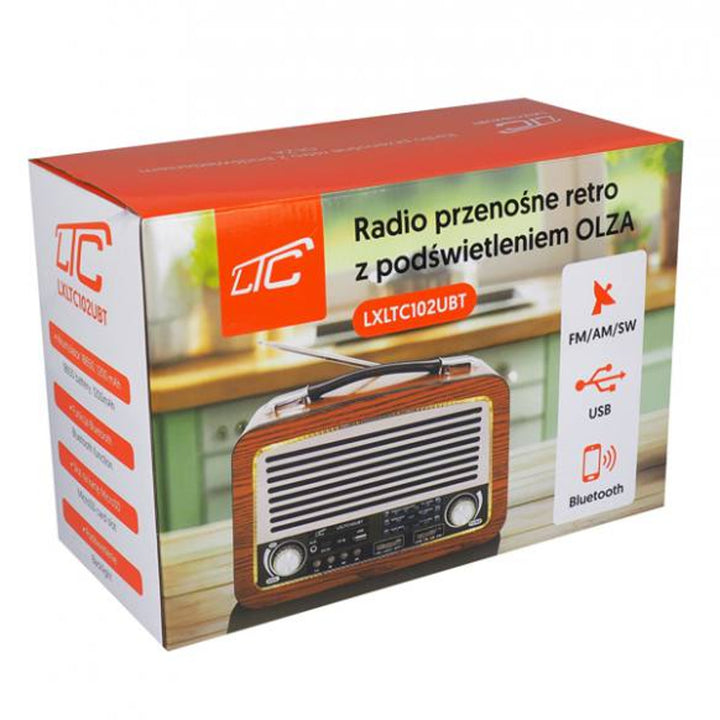 Rádio portátil LTC, antena telescópica, Bluetooth, FM/AM/SW, Olza Retro