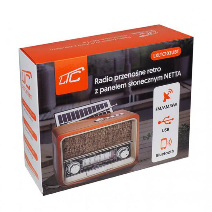 Rádio portátil LTC, Bluetooth, FM/AM/SW, USB, painel solar, antena telescópica, LXLTC103UBT
