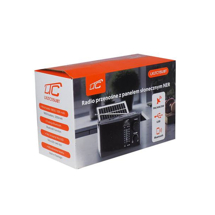 Rádio portátil LTC, Bluetooth, FM/AM/SW, painel solar, antena telescópica, LXLTC115UBT