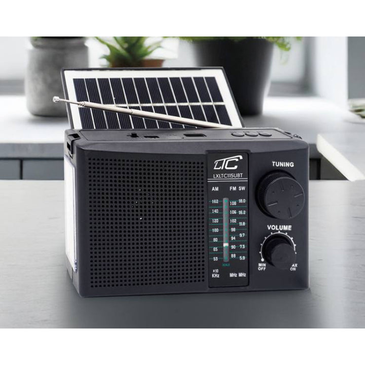 Rádio portátil LTC, Bluetooth, FM/AM/SW, painel solar, antena telescópica, LXLTC115UBT