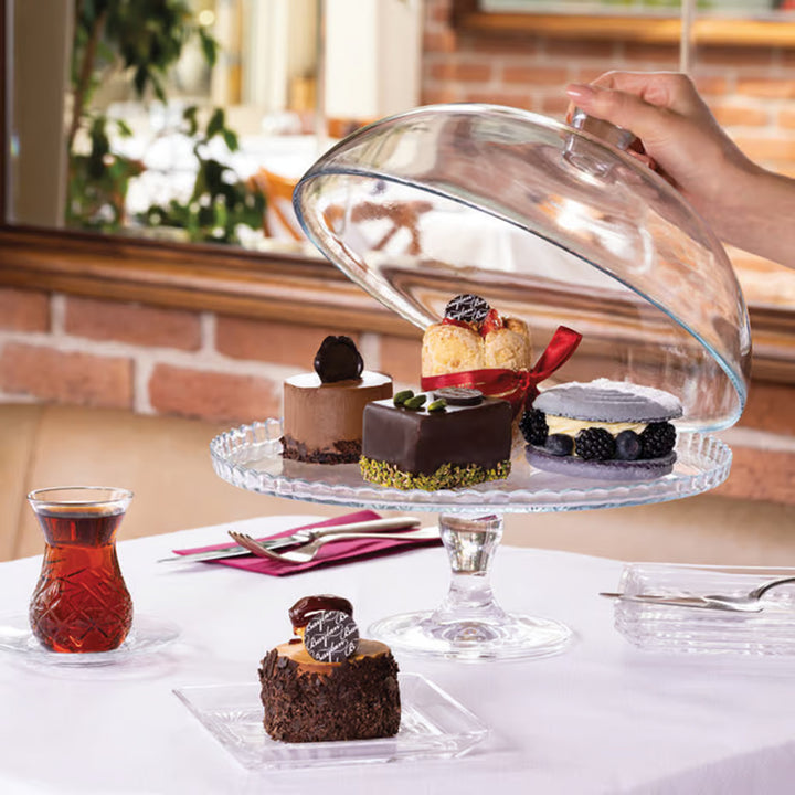 Tabuleiro para Pastelaria Pasabahce Patisserie com Base em Vidro, Prato com Tela Protetora, 32 cm