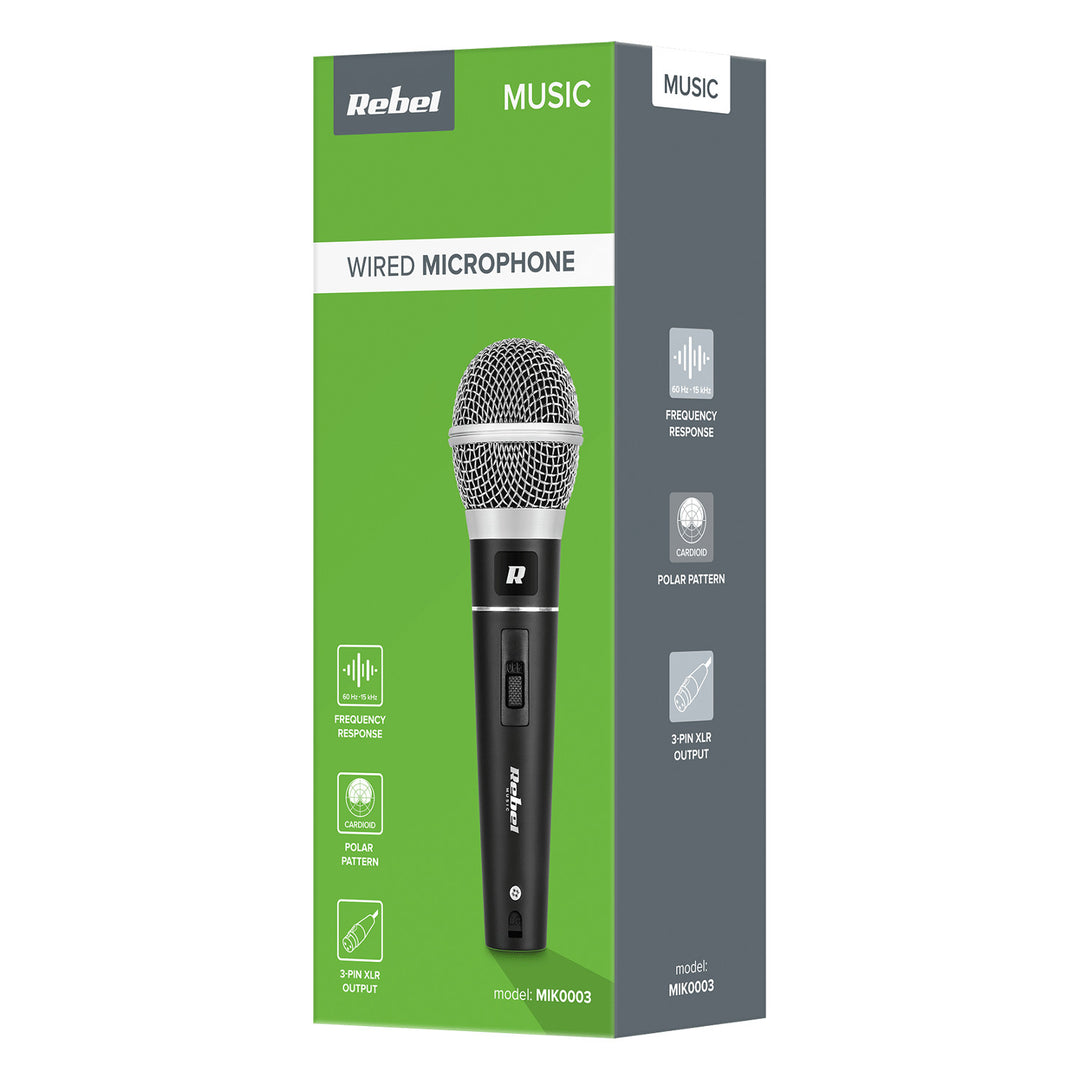 Microfone dinâmico Rebel DM-604 + case, cabo XLR - Jack 6,3 mm