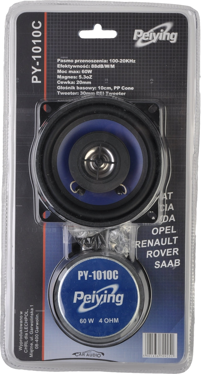 Altavoces para coche 2 vías 10cm 60W PY-1010C Peiying
